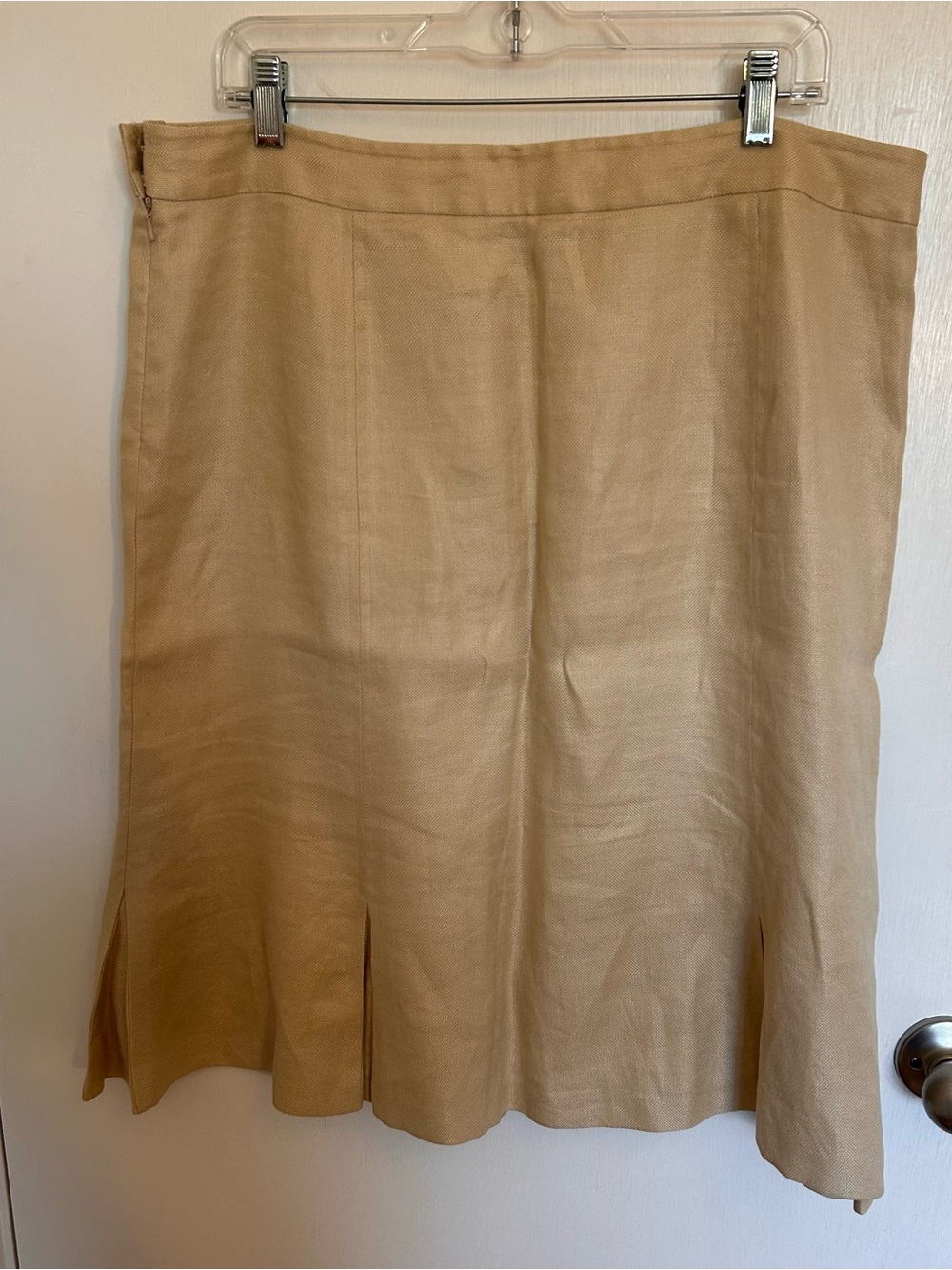 Lauren Ralph Lauren Tan A-Line Kick Pleat Skirt 100% linen - Picture 4 of 5